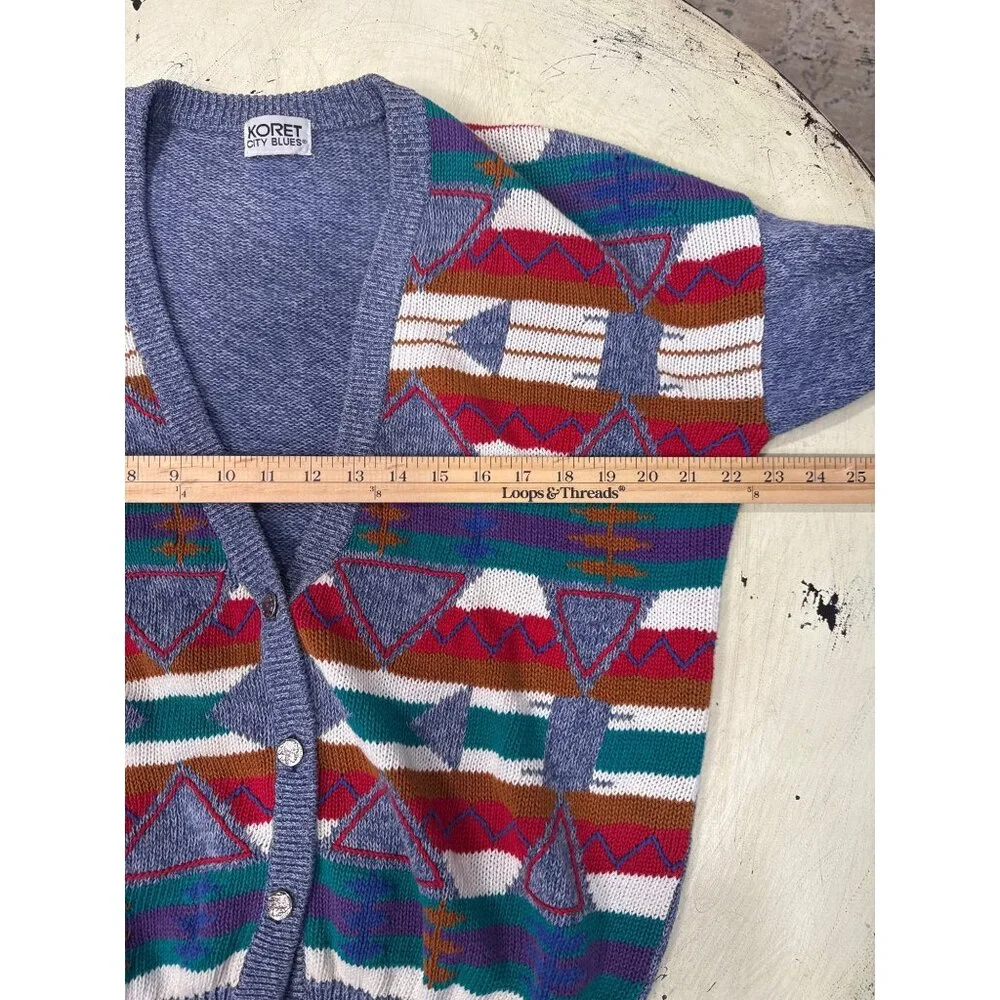 Vintage Koret City Men's Blues Button-Up Knit Cardigan Sweater Grandpacore‎